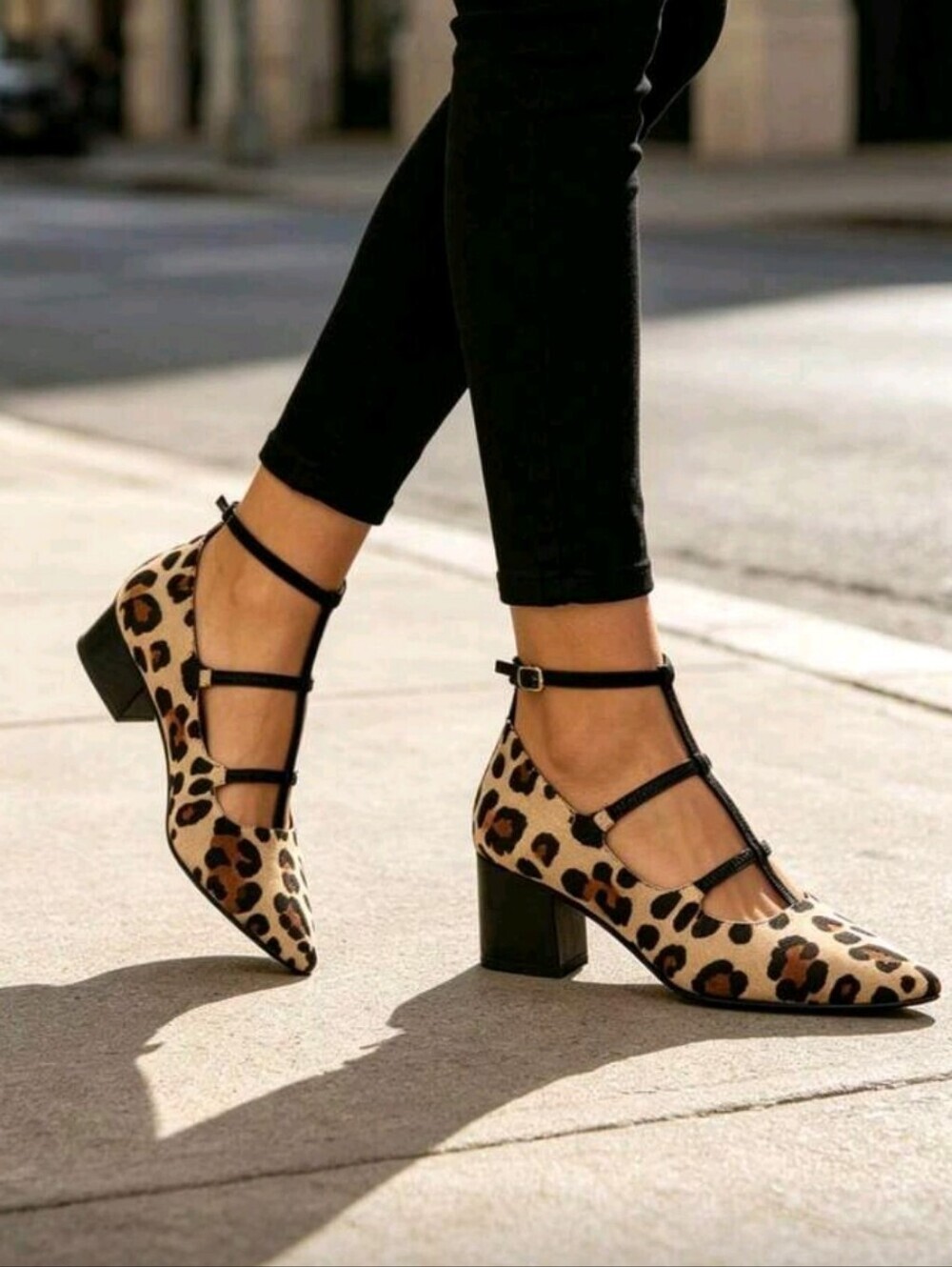 Leopard Print Chunky Heels Sandals For Women Pointed Toe,Breathable&Comfortable, - Picture 4 of 5